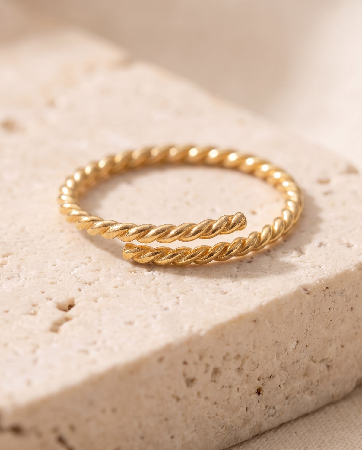 Close-up of the twisted rope texture and open ends of the Twisted Open Ring